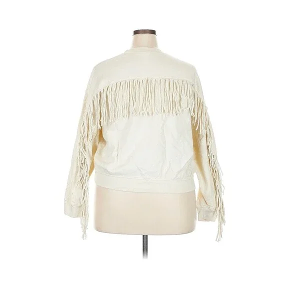 Clare V. Le Drop Fringe Cream Sweatshirt 2X Cowboy Western - Picture 2 of 10